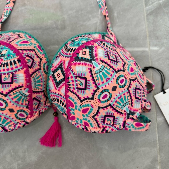 Women’s Shade & Shore Light Lift Push Up Halter Tassel Bikini Swimsuit Top 34DD - Picture 3 of 16